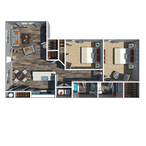 Floor plan for 2 beds, 2 baths, 1025 sqft